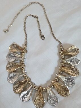 Two-Tone Gold & Silver Teardrop Statement Necklace
